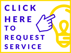 graphic with hand pointing at lightbulb and "Click here to request service."