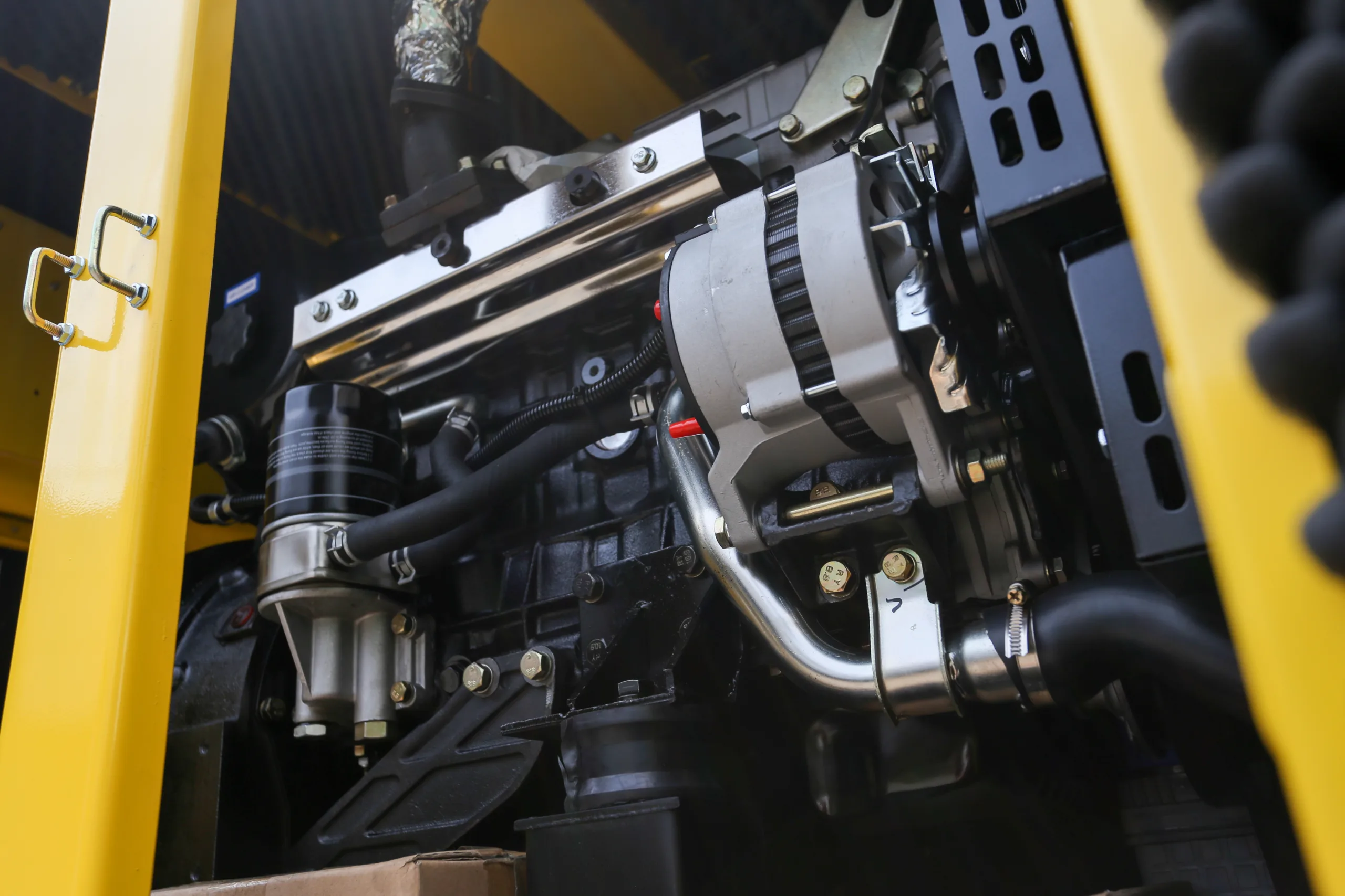 Close up image of oil filter of commercial standby generator