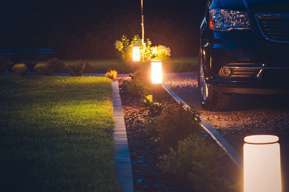 Outdoor lighting lining driveway