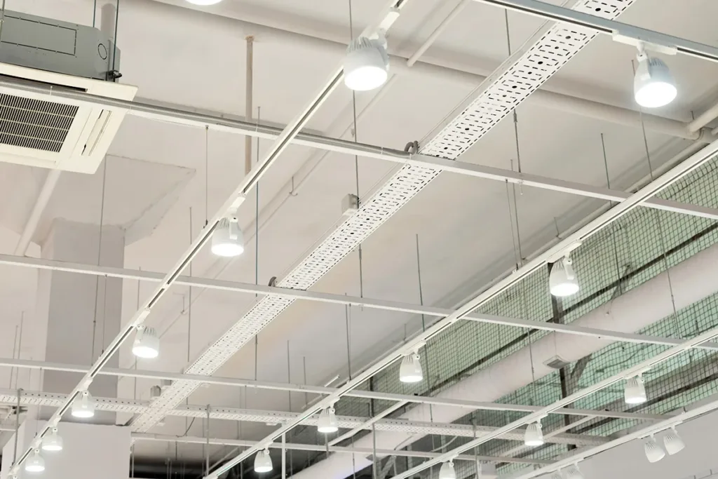 Commercial lighting inside a warehouse